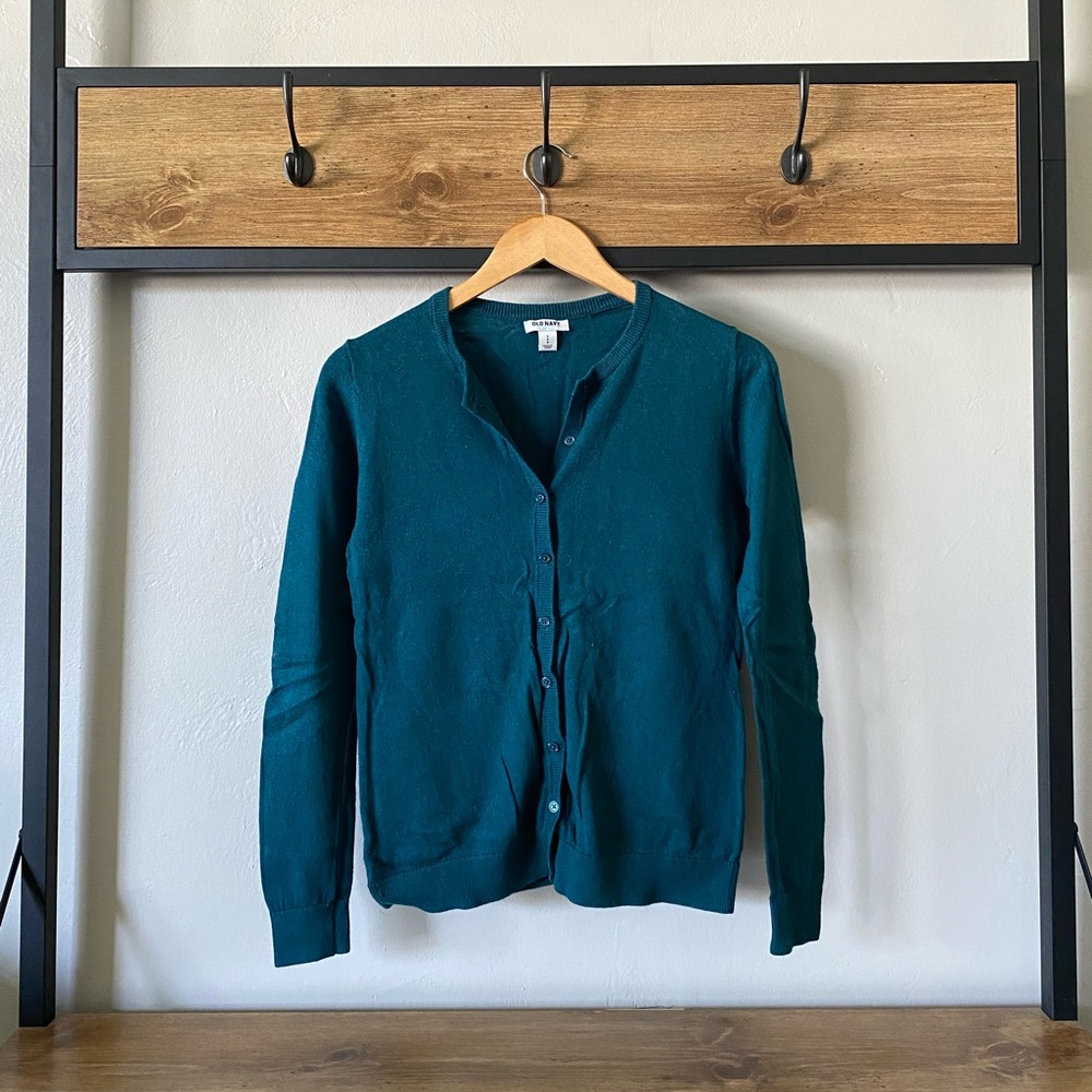 Deep Teal Crewneck Cardigan